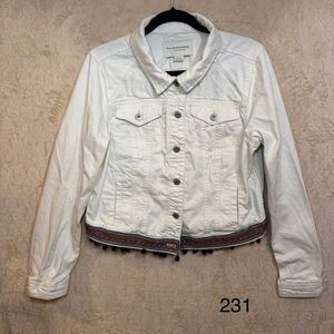 Anthropologie Pilcro And‎ The Letterpress Tasseled Denim Jacket Sz L Please Read